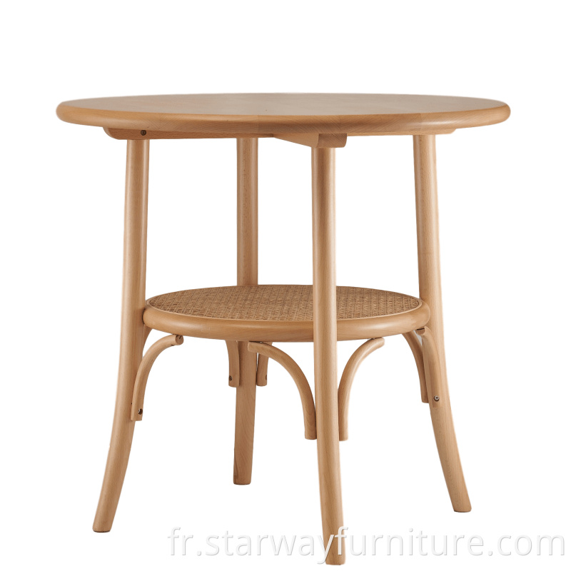 Table ronde en bois personnalisée de style européen avec rotin pour meubles de chambre